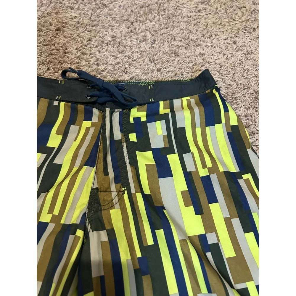 American Eagle Mens 30 Board Shorts Geometric Lime Green‎ Navy Lace Up Quick Dry